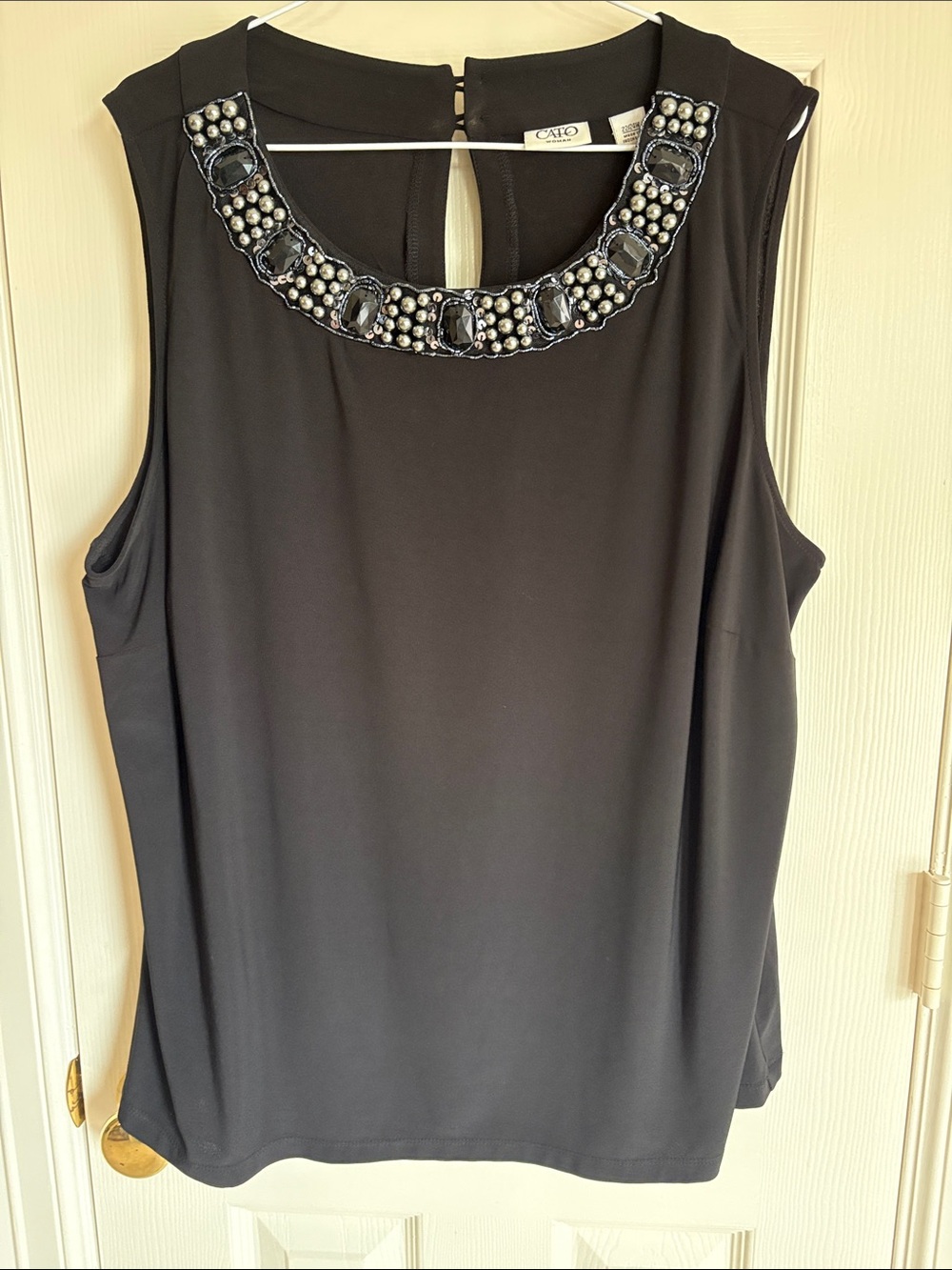 Cato Black Sleeveless Embellished Jewel Neck Camisole